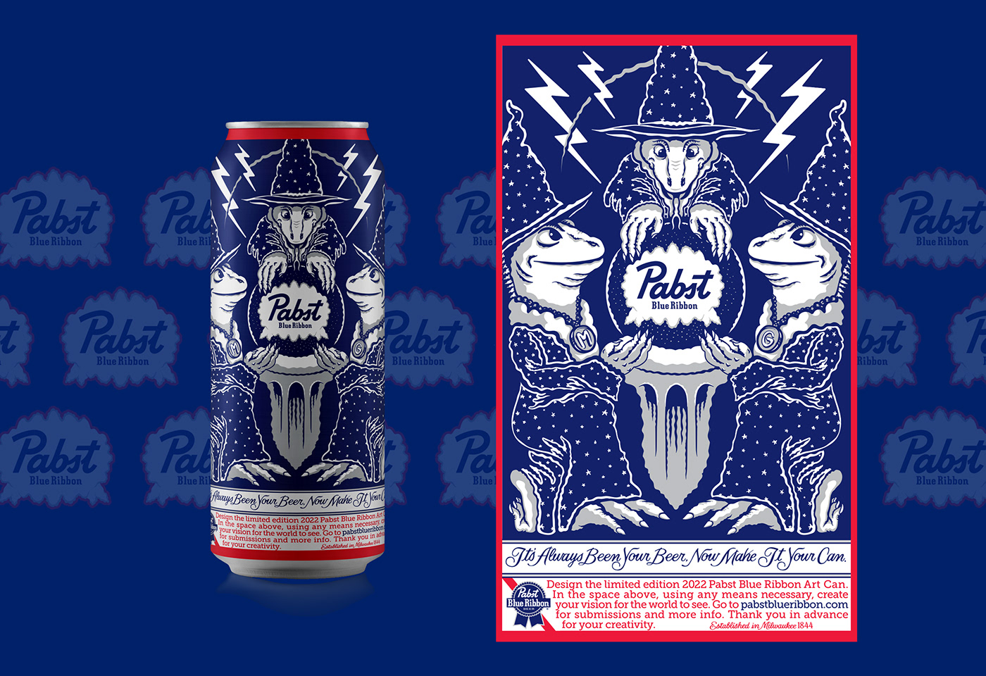 beer beer label Beer Packaging Character design  ILLUSTRATION  Magic   moonguts Pabst Blue Ribbon PBR wizard