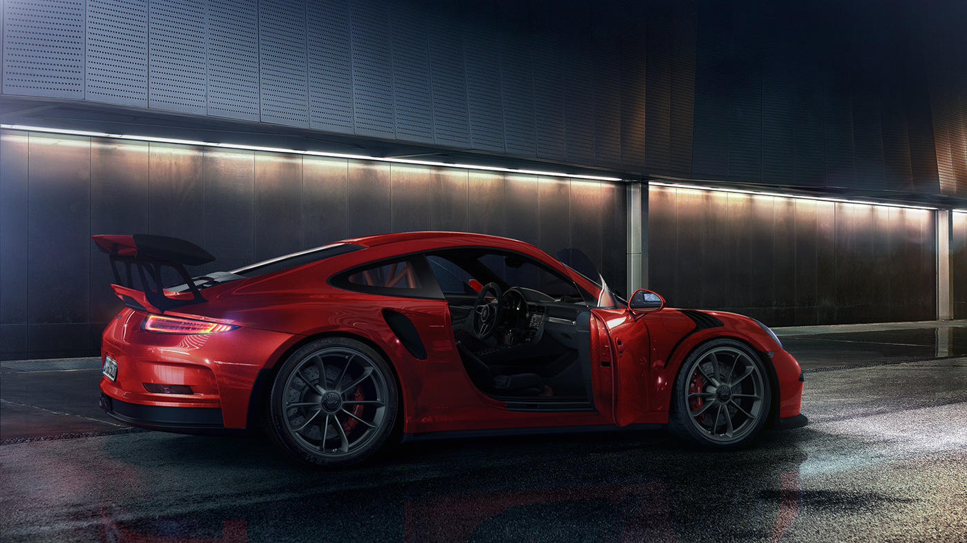 Porsche GT3 RS CGI retouch night Render blue red