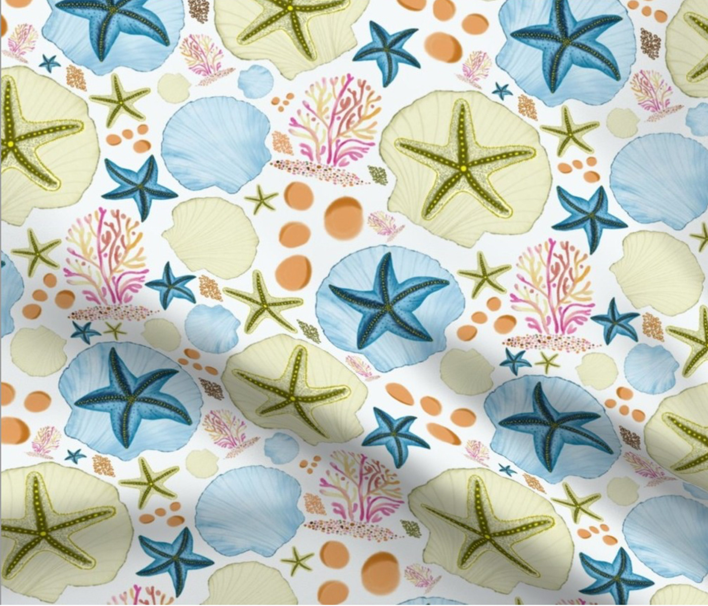 fabric pattern design starfish sea Ocean fish water Nature shell