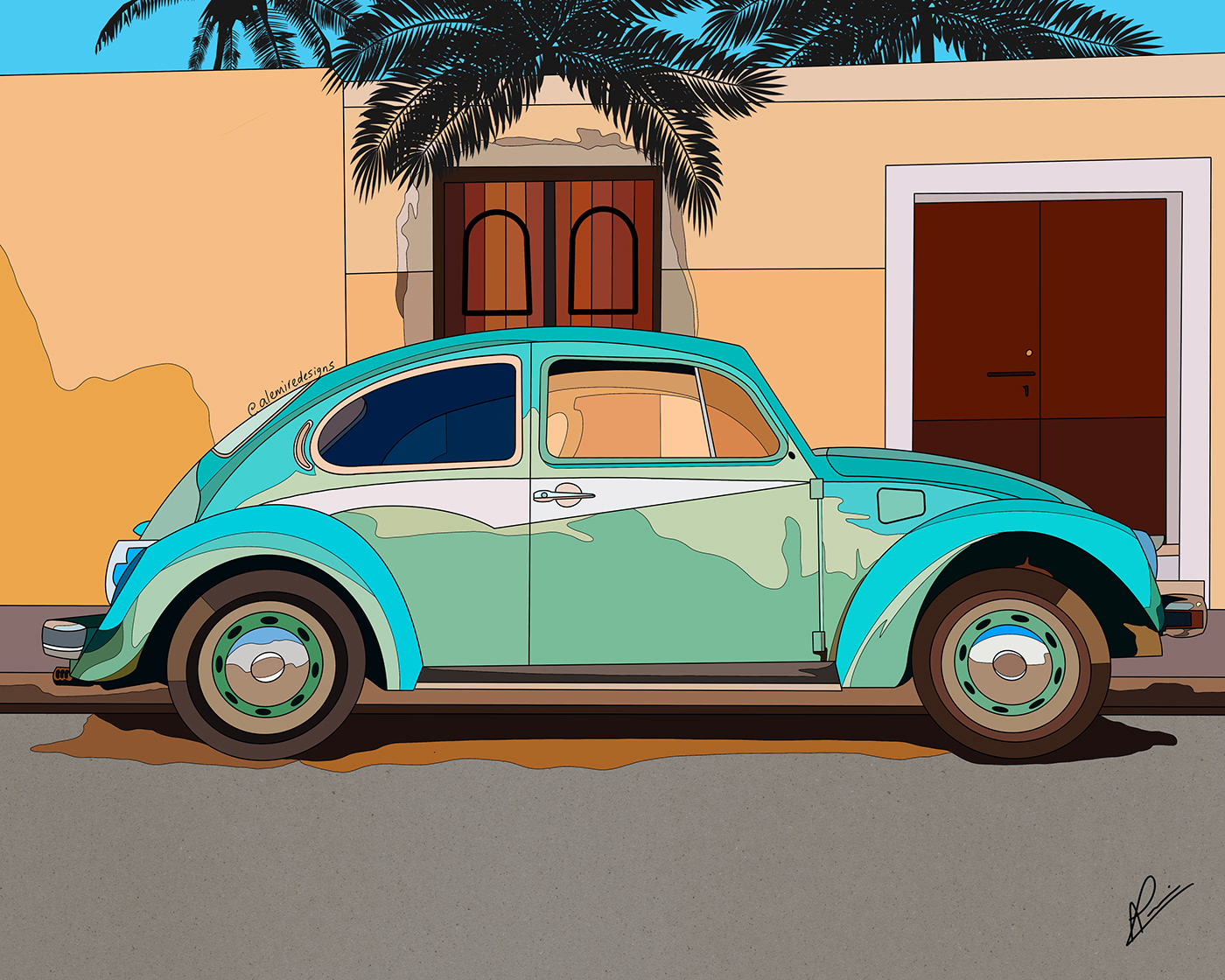 Beattle car cuba Digital Art  graphic design  havana Procreate Travel