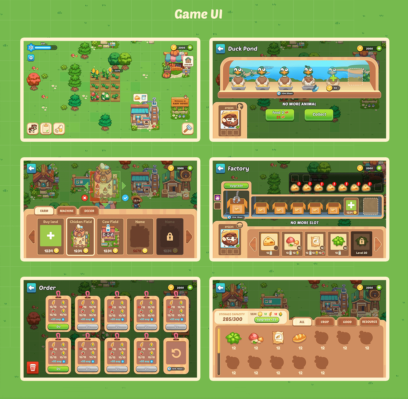farm game UI/UX Mobile app design Graphic Designer Game Art cartoon Digital Art  Character design 