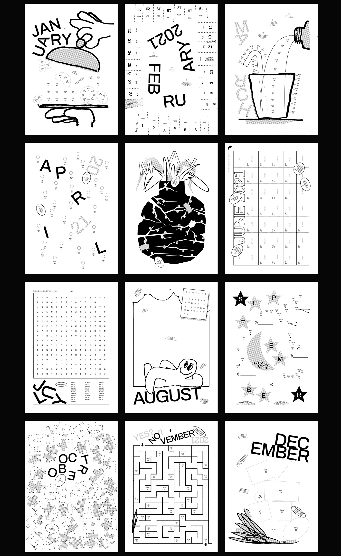 big typography calendar DIY poster print