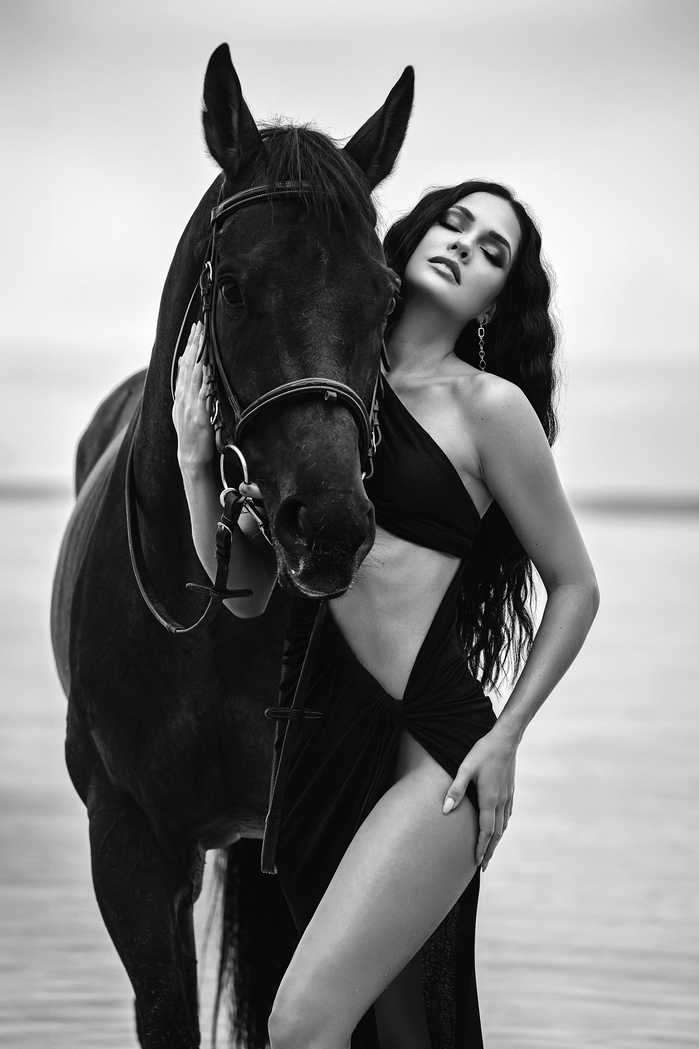 photoshoot model beach horse black and white Fashion  editorial miss south africa