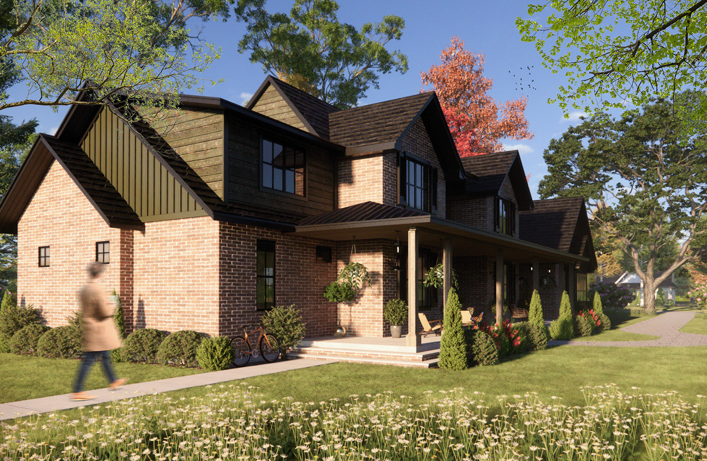 architecture CGI enscape exterior Farmhouse home Render residential SketchUP visualization