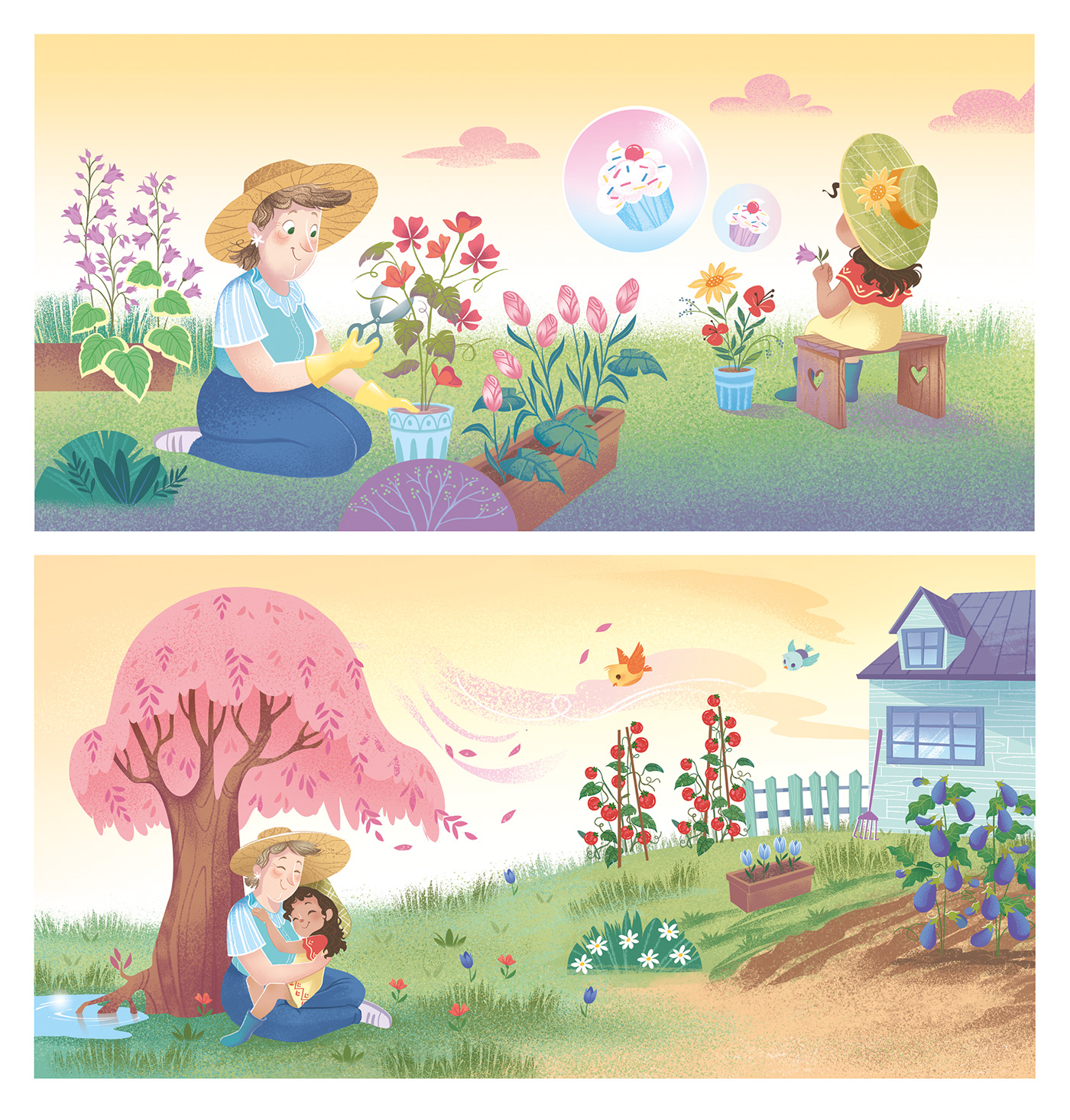 children children's book decorative digital paint editorial Flowers ILLUSTRATION  Love Nature sweet