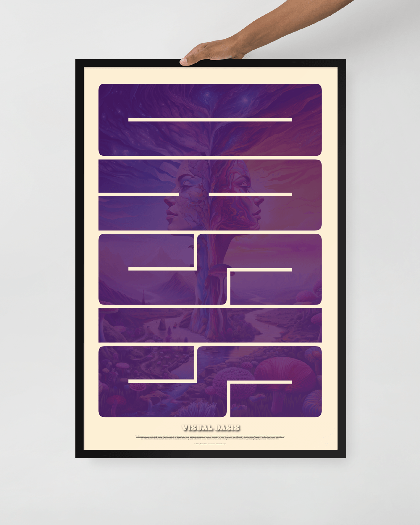 framed poster, purple, women, oasis, cosmos, universe, spiritual, psychedelic landscape