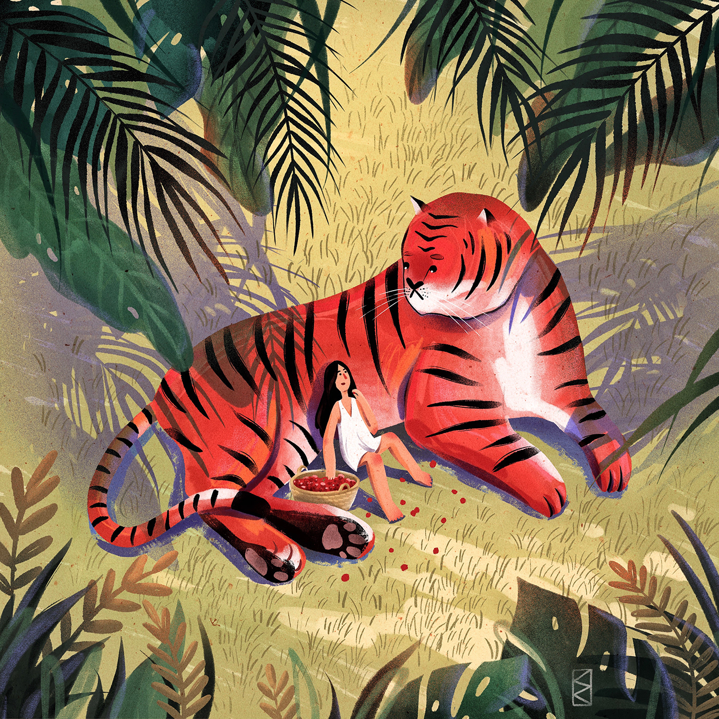 ILLUSTRATION  Illustrator jungle movement night Procreate texture tiger Character design  photoshop