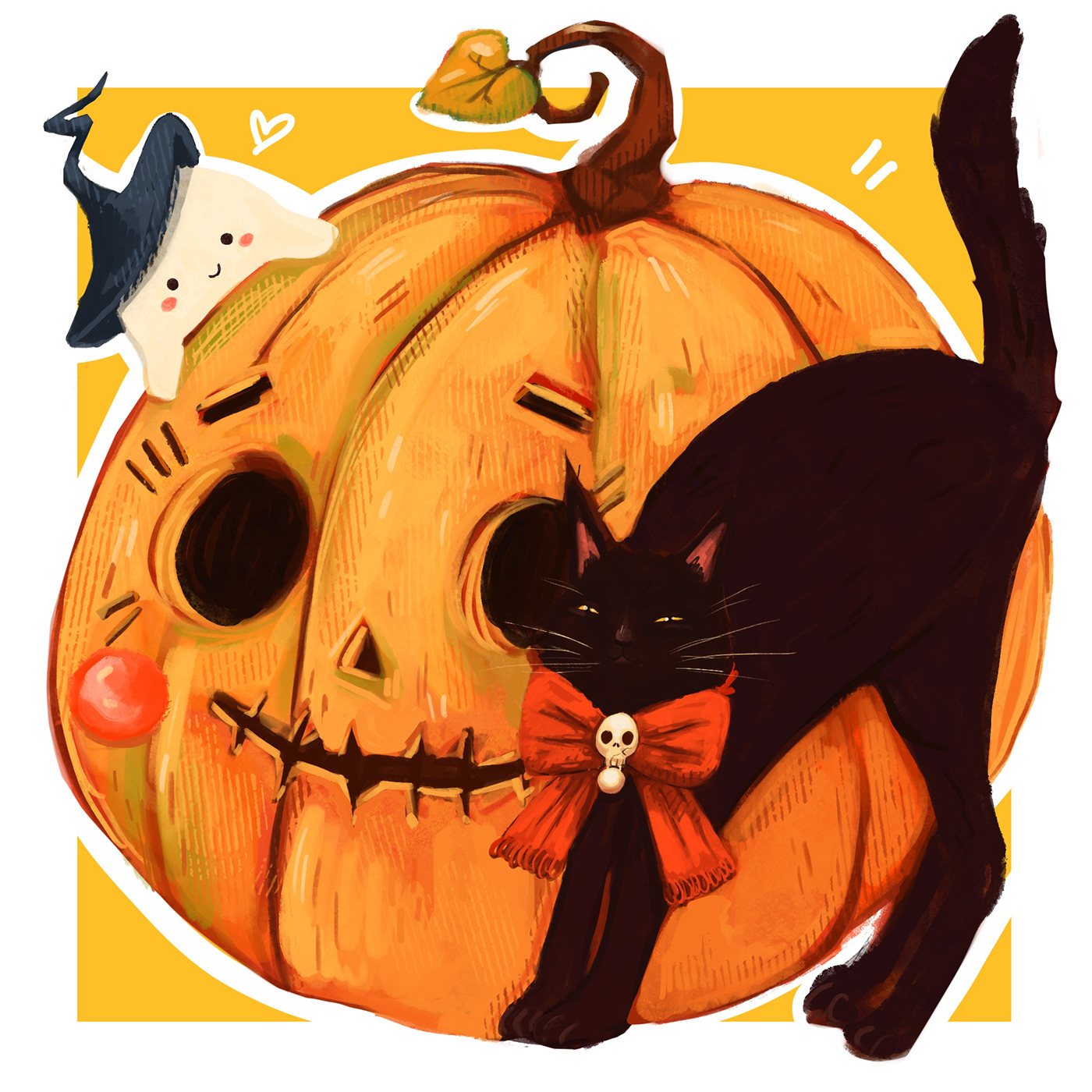cartoon Cat cute cute illustration Digital Art  Drawing  Halloween ILLUSTRATION  pumpkin sticker