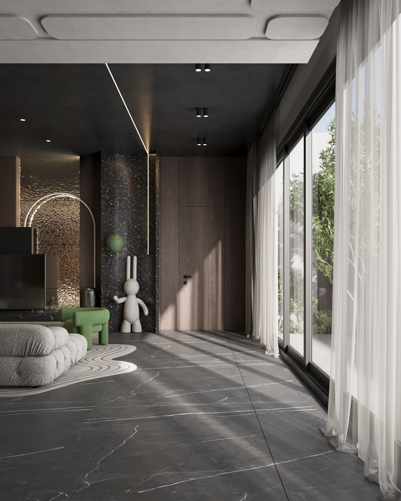 interior design  architecture modern visualization Villa house black and white kitchen luxury golden