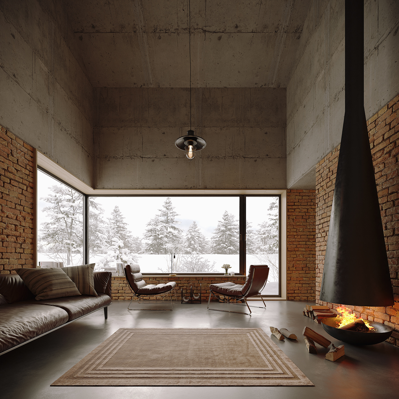 architecture archviz CGI exterior interior design  Render snow Villa visualization winter