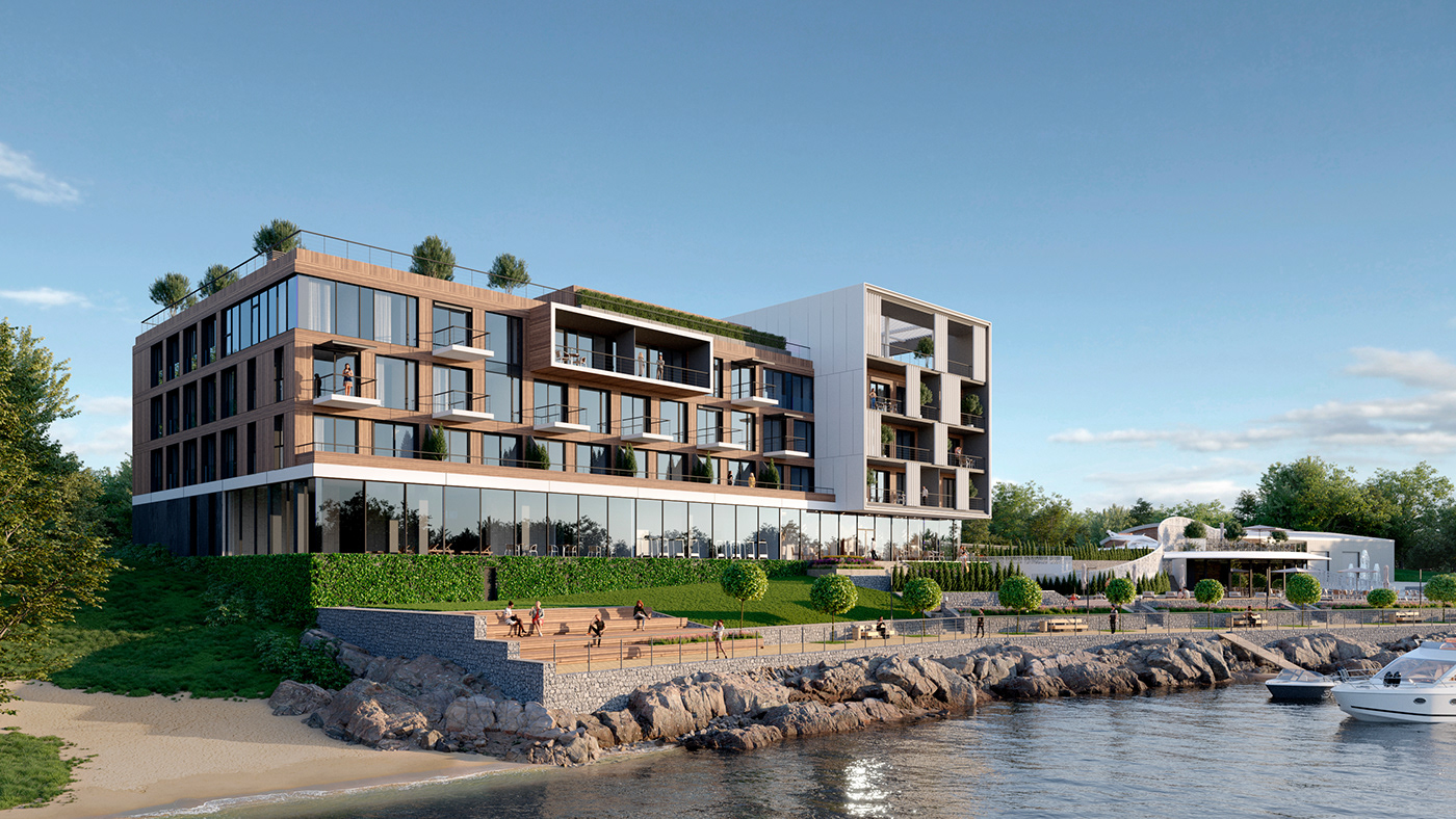 KYB architects hotel modern resort river waterpool YACHT CLUB Riverside water Landscape