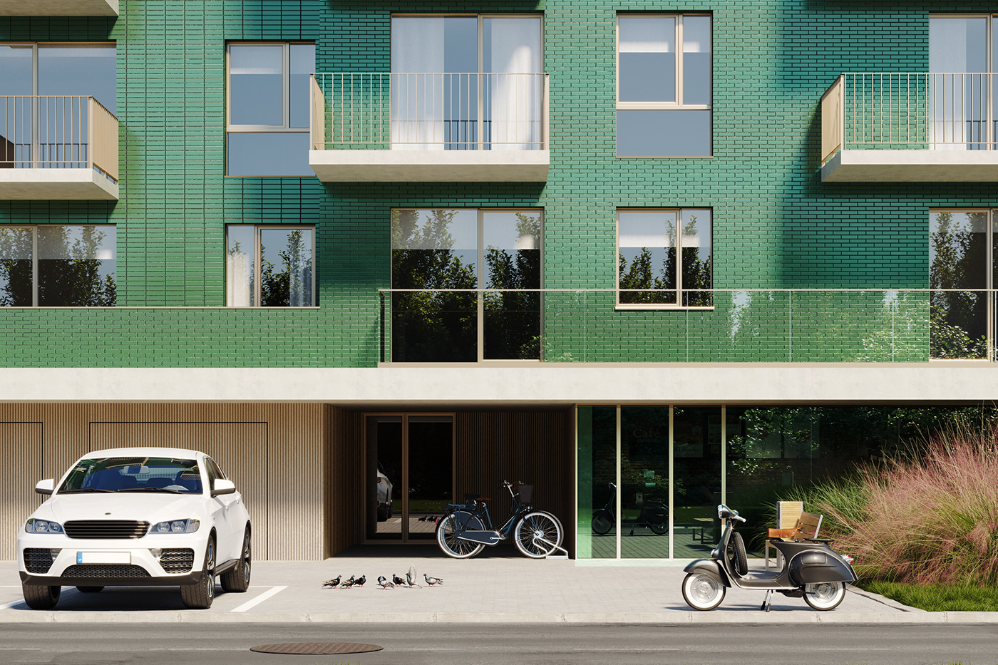 multi residental building modern facade apartment daylight exterior Outdoor CGI