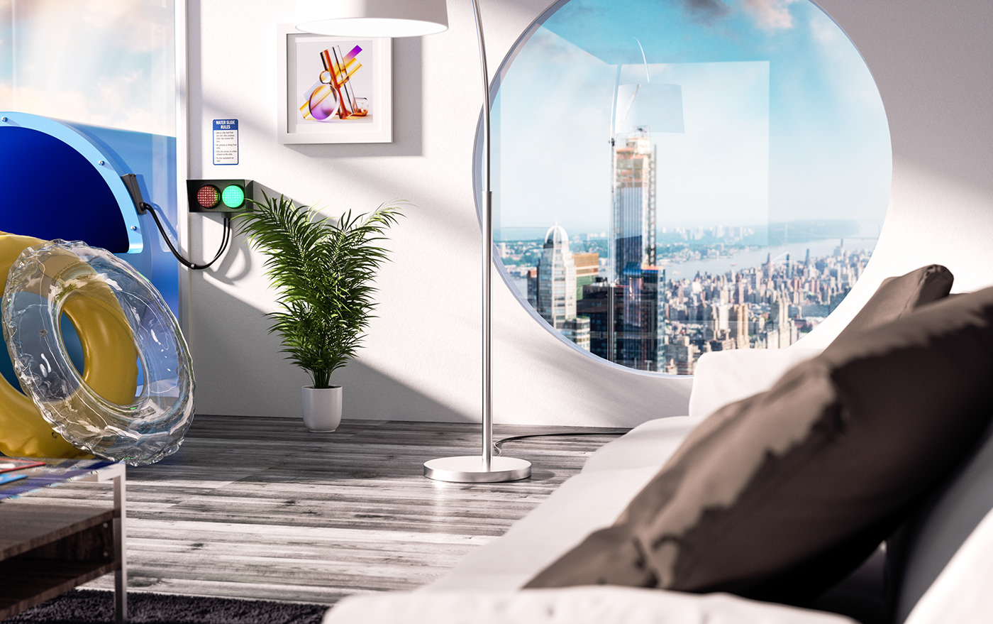 CG CGI 3D Interior apartment New York photorealistic visual art water
