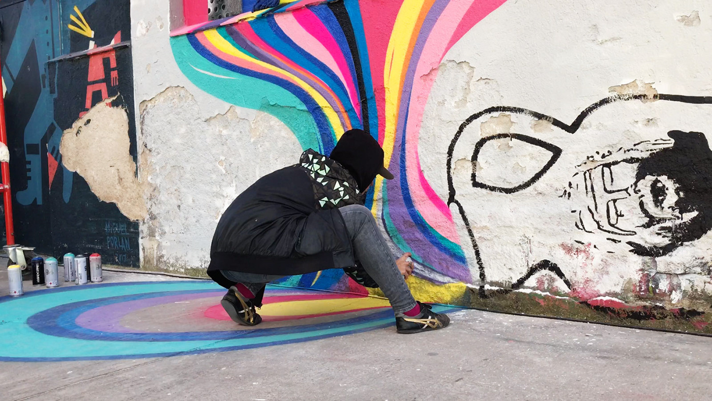 Mural streetart Assemblage contemporary art woman artist surreal cubism installation