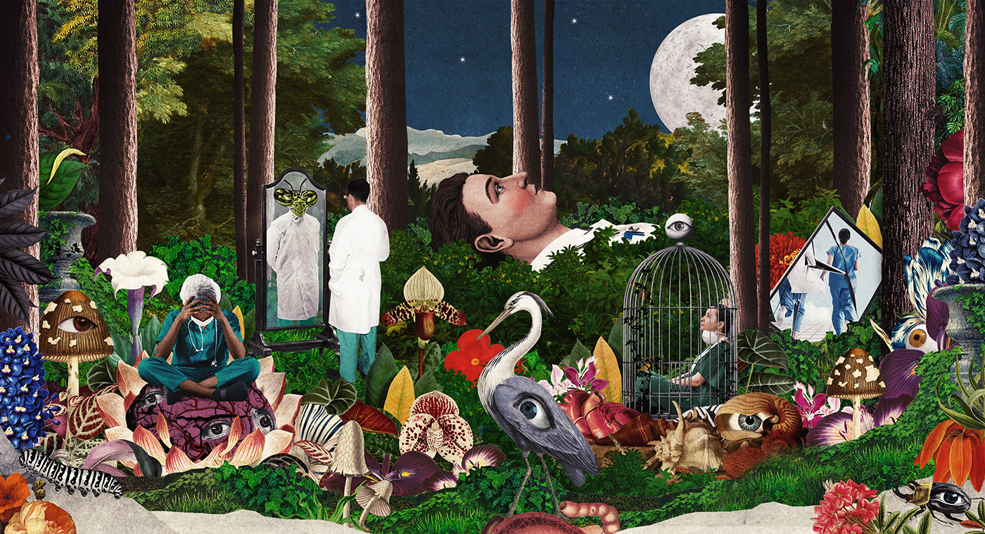 collage collageartist digitalcollage forest medical medicine podcast Podcast cover san francisco surrealism