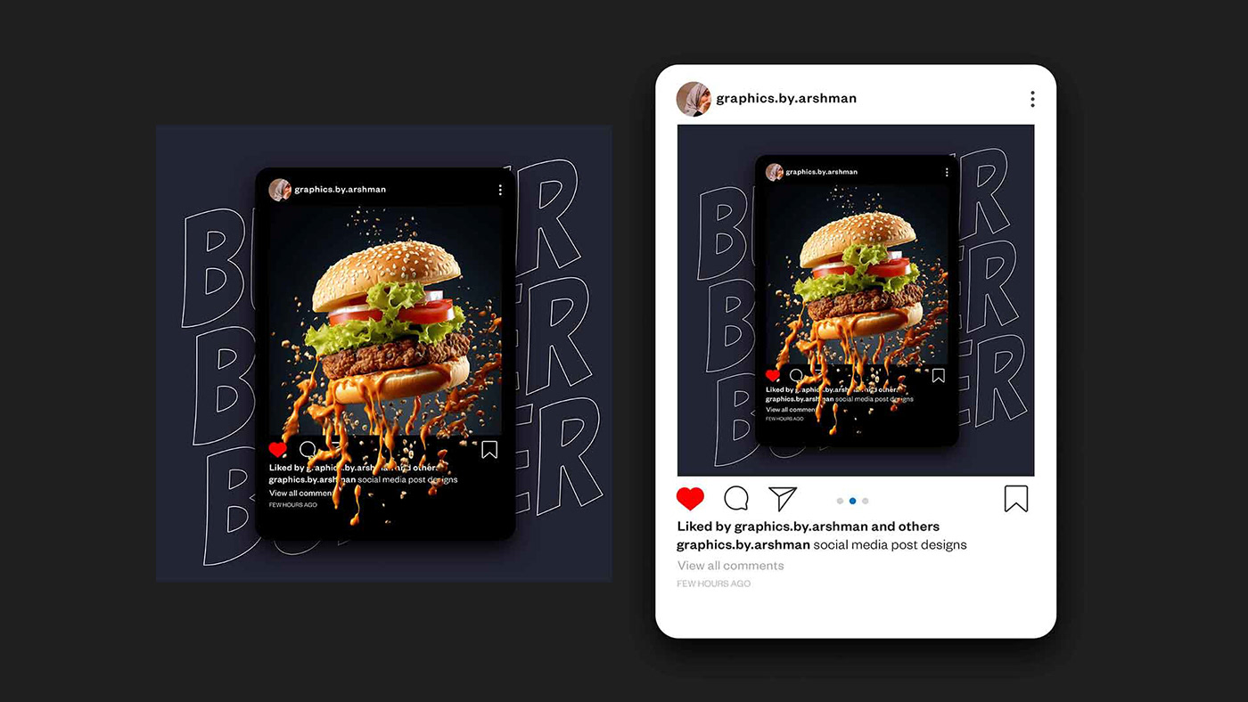 Social media post design Graphic Designer Adobe Photoshop portfolio 2024design burgerpost design pastapostdesign shakepost desgn