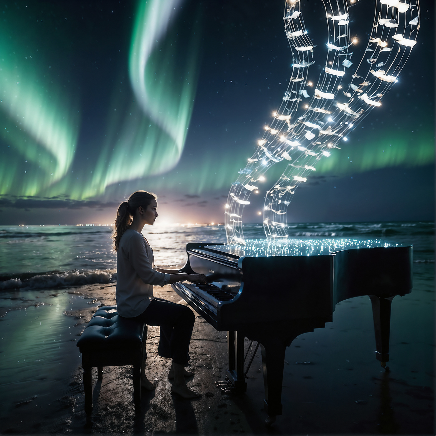 celestial sonata woman music Piano Digital Art  ai generated art