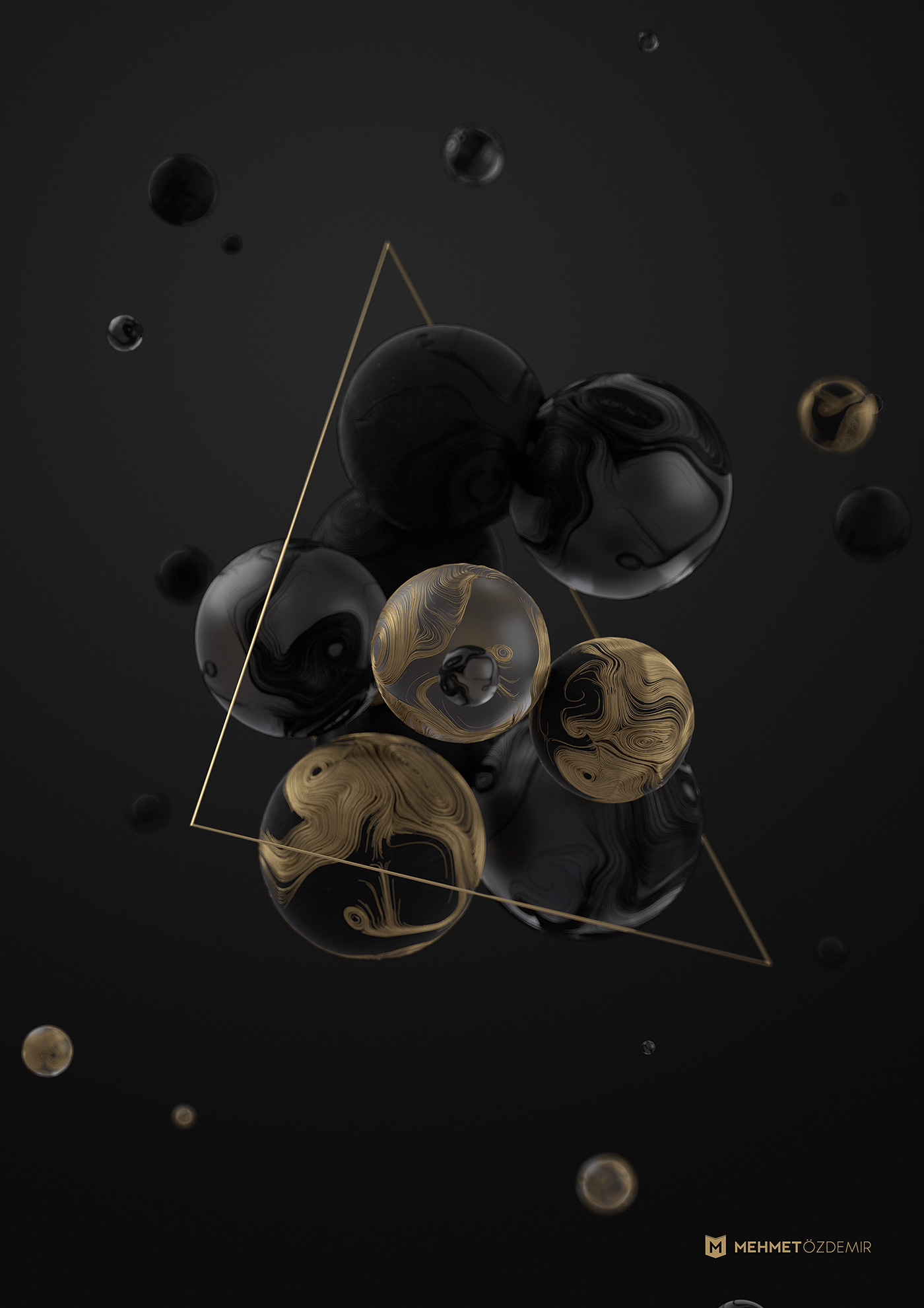 Digital Art  3D motion graphics  spheres black gold absract art direction  Maya