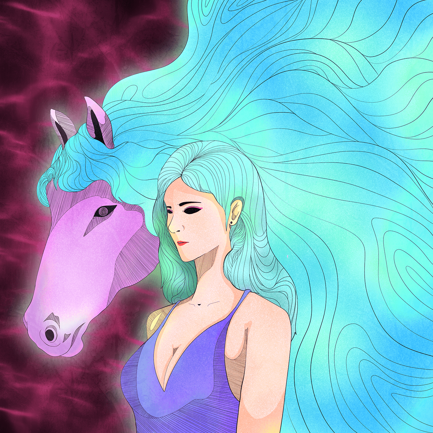 Album cover girl horse ILLUSTRATION  moon music zodiac