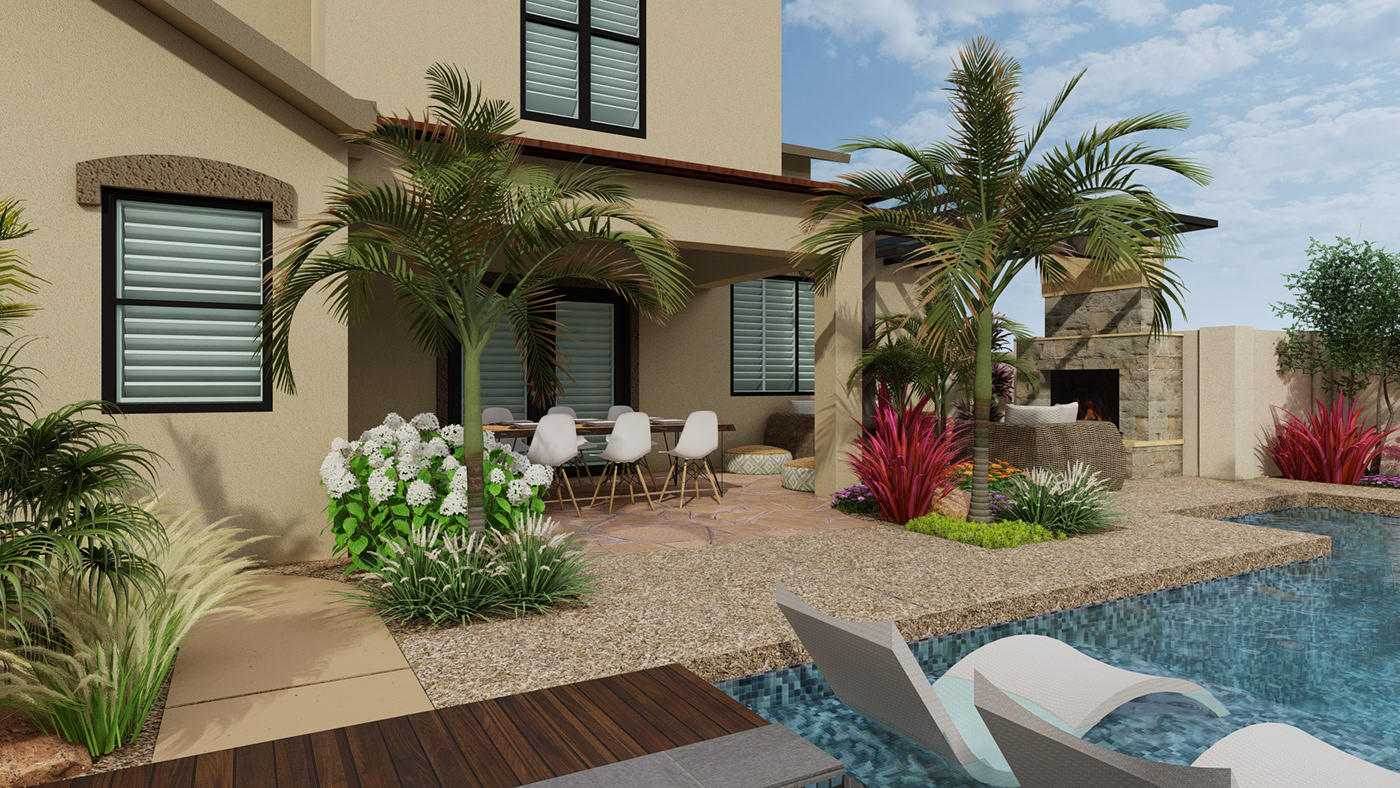 backyard backyard design Landscape Design Render outdoor kitchen outdoor pool