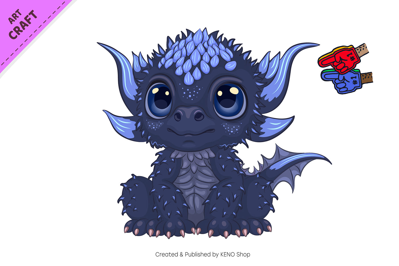 Cute cartoon illustration of sitting Spiky baby dragon. Unique design, fantasy mascot.