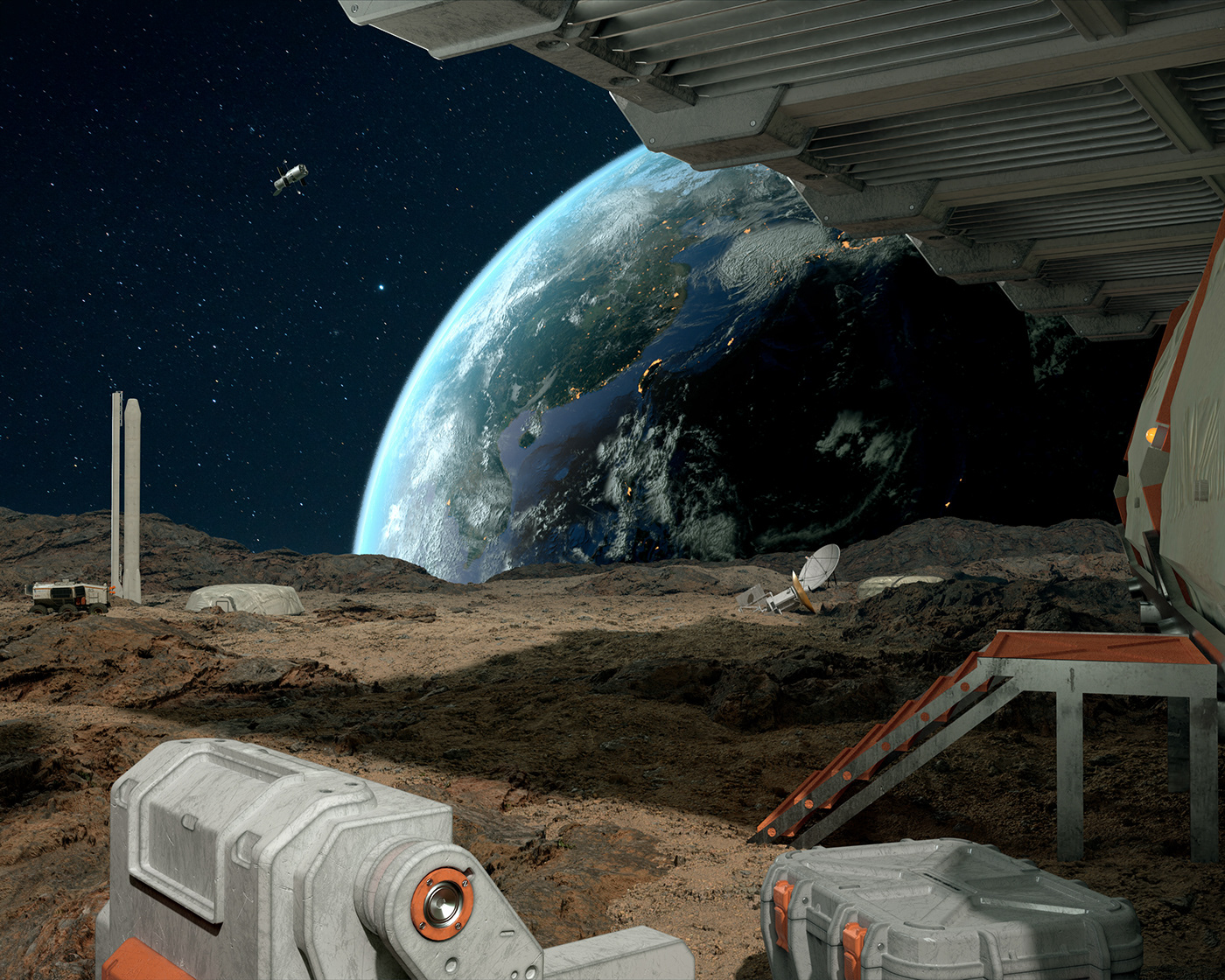 3D CGI flag moon outer space Album design Photography  scene design surrealism worldcreator