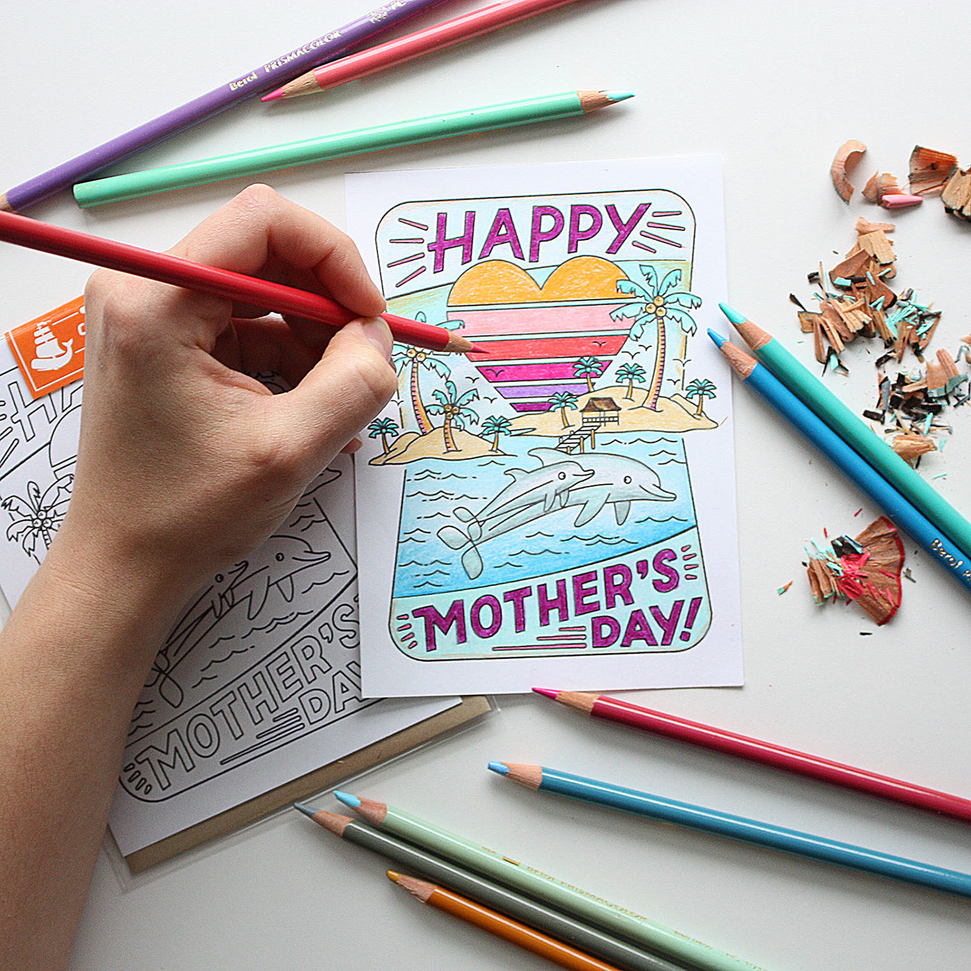 coloring notecards greeting cards lettering screenprint print Landscape