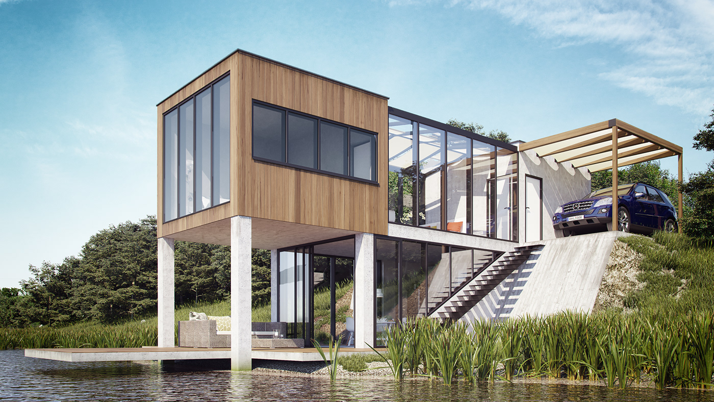 Lakeside house matte paint 3ds max Render weekend corona animation 