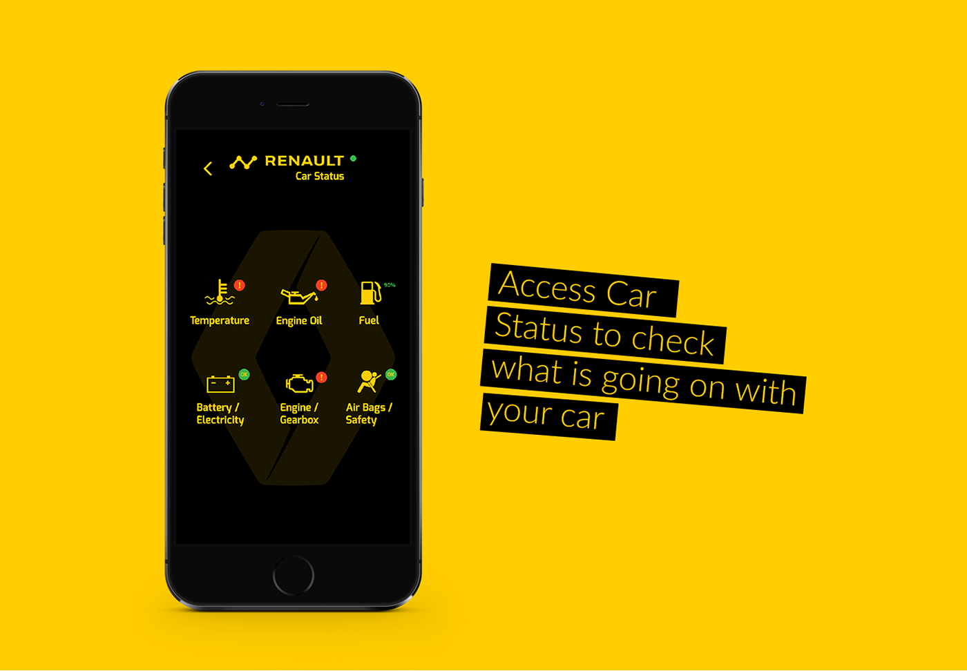 ios app UI ux renault car dashboard status control