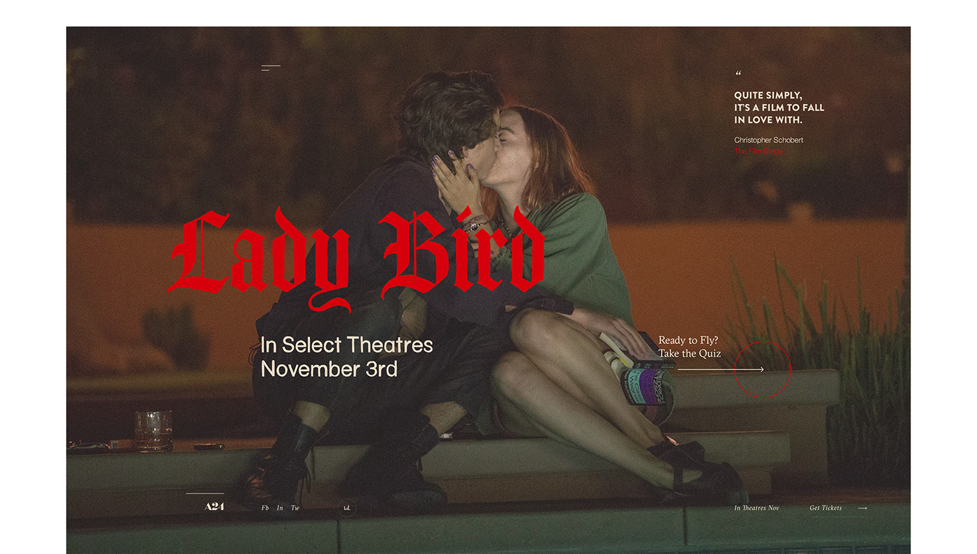 Website Film   movie lady bird interaction Drag ILLUSTRATION  Layout grid editorial