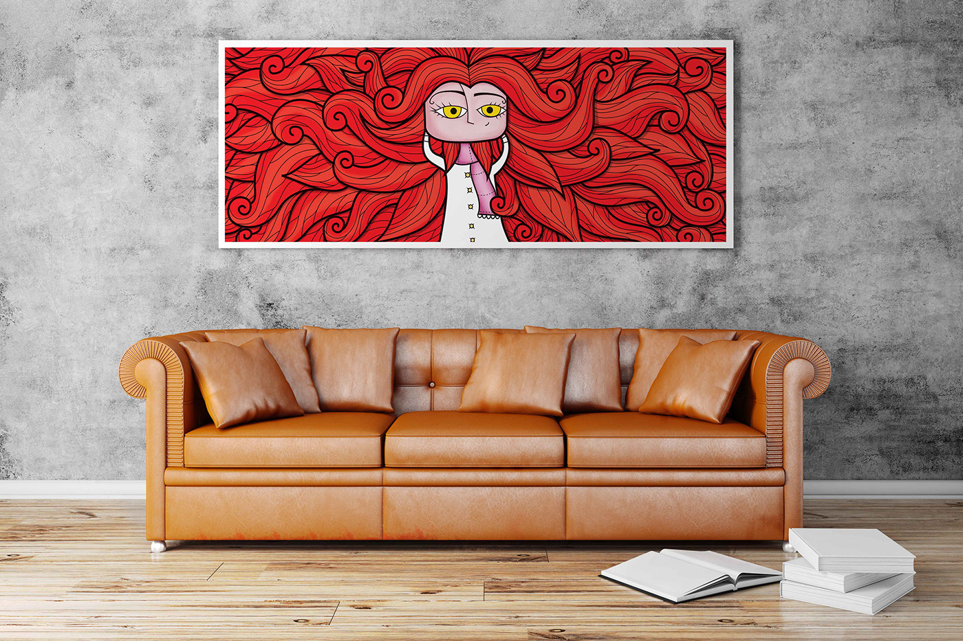 girl ginger redhead hair long hair Illustrator frame poster