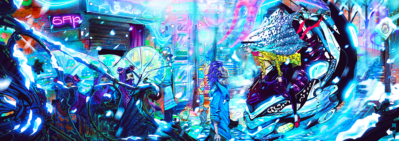 Cyberpunk worldbuilding fantasy Sciencefiction sff future art myths feminism