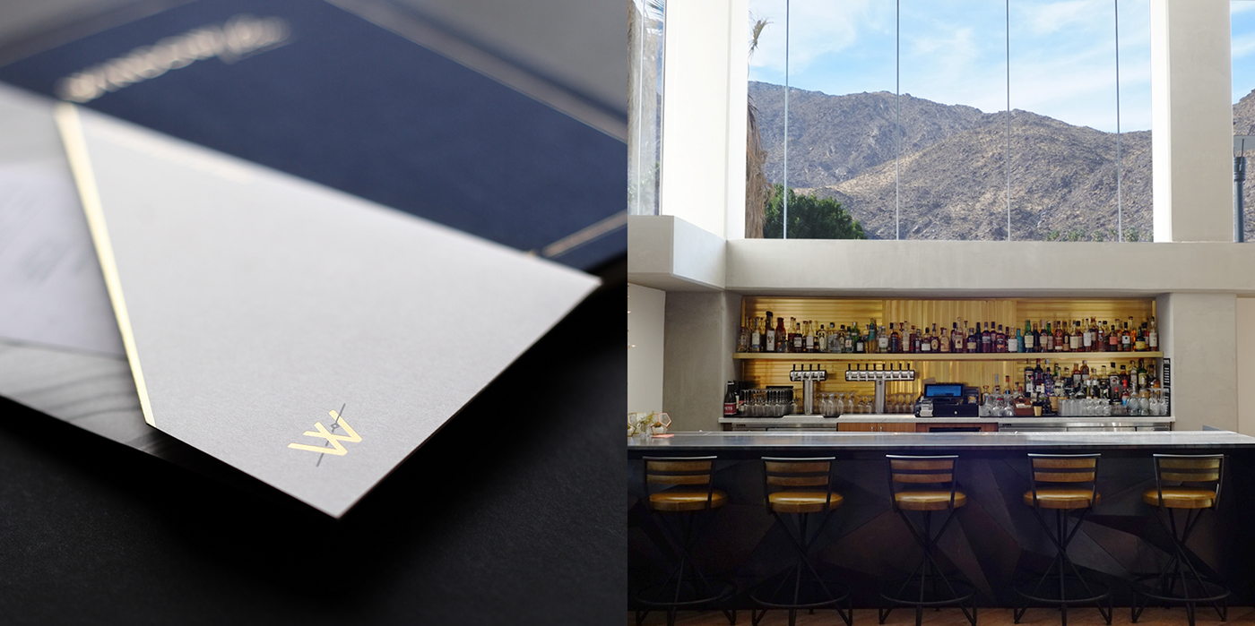 farm design Kimpton hotel bar restaurant branding  identity Collateral gold foil Palm Springs