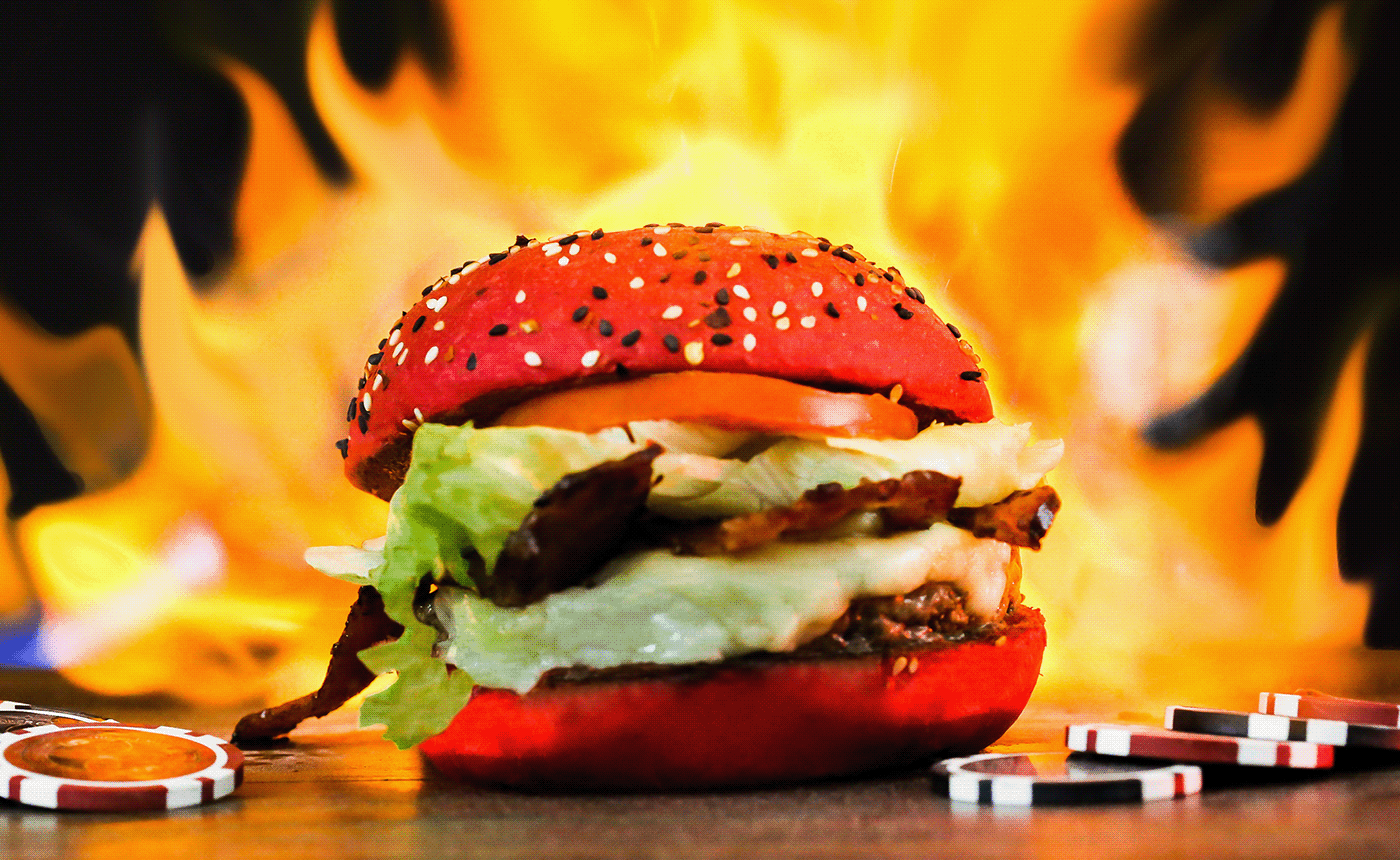 burger delivery Food  hamburger logo Poker red visual identity kitchen brand identity