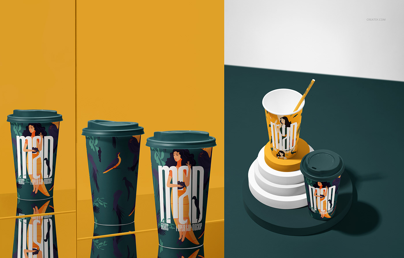 abstract Packaging Coffee tea Mug  Hot paper branding  Mockup cup