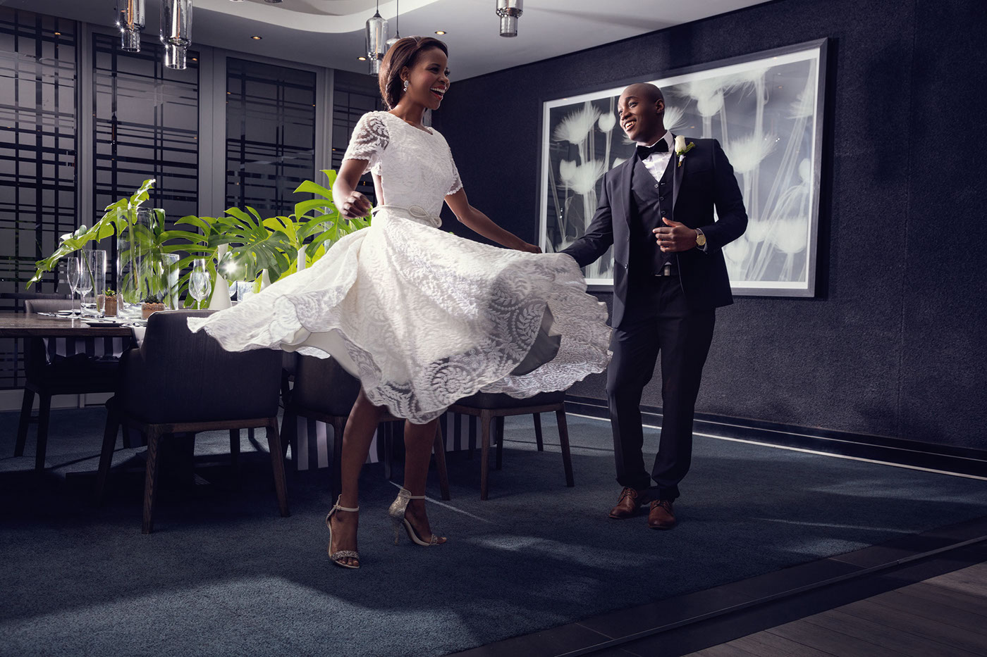 photoshoot art direction  hotel branding  styling  female model male wedding dress