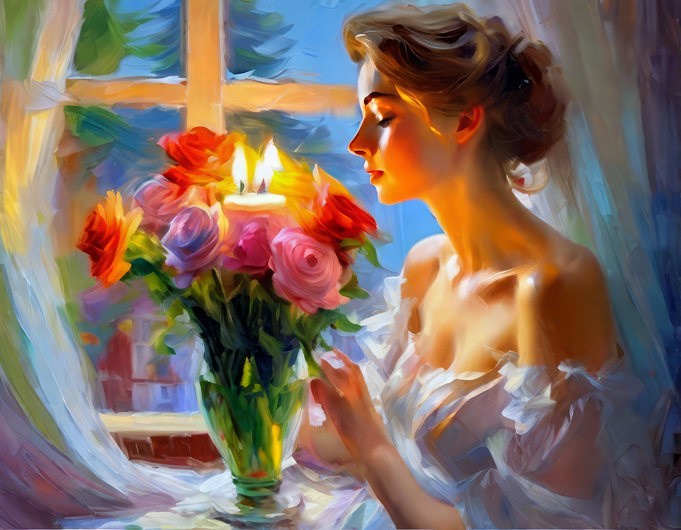 girl candle light digital painting art image ai stable diffusion Digital Art  artwork