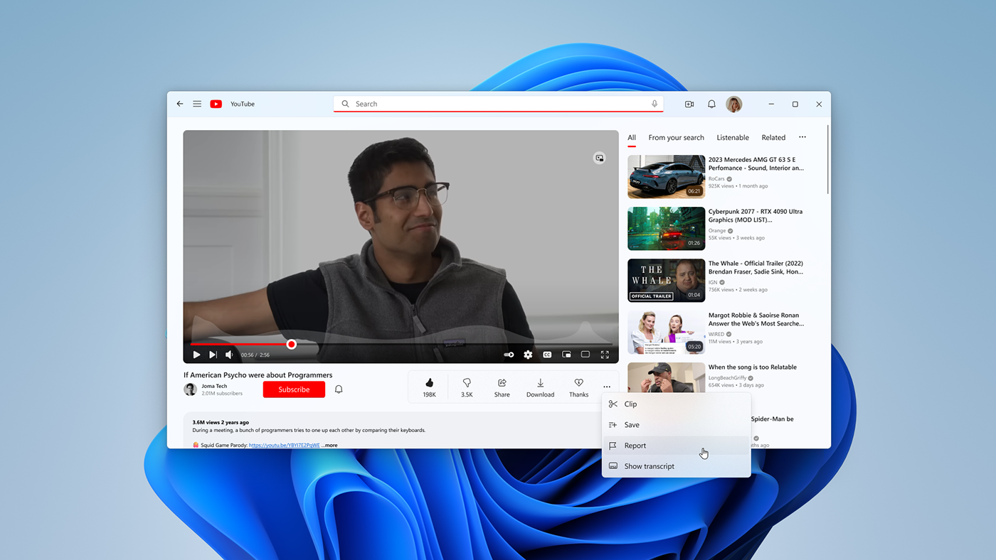 YouTube Windows 11 UI on Behance