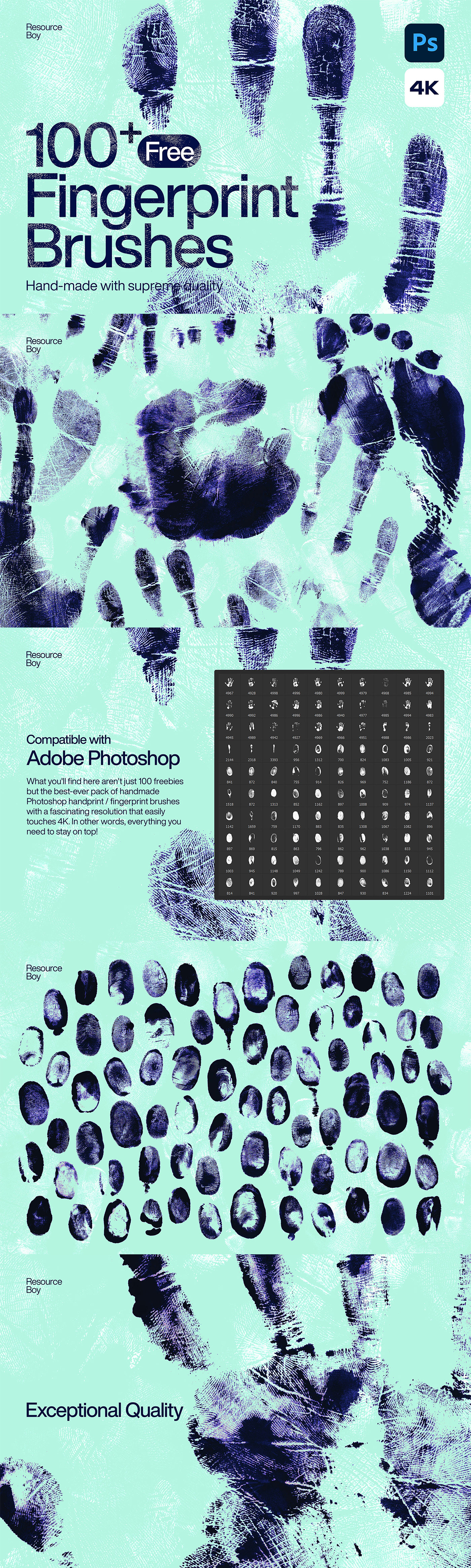 You've just found has the best hand/fingerprint brushes for Photoshop ever which contains 100 top-no