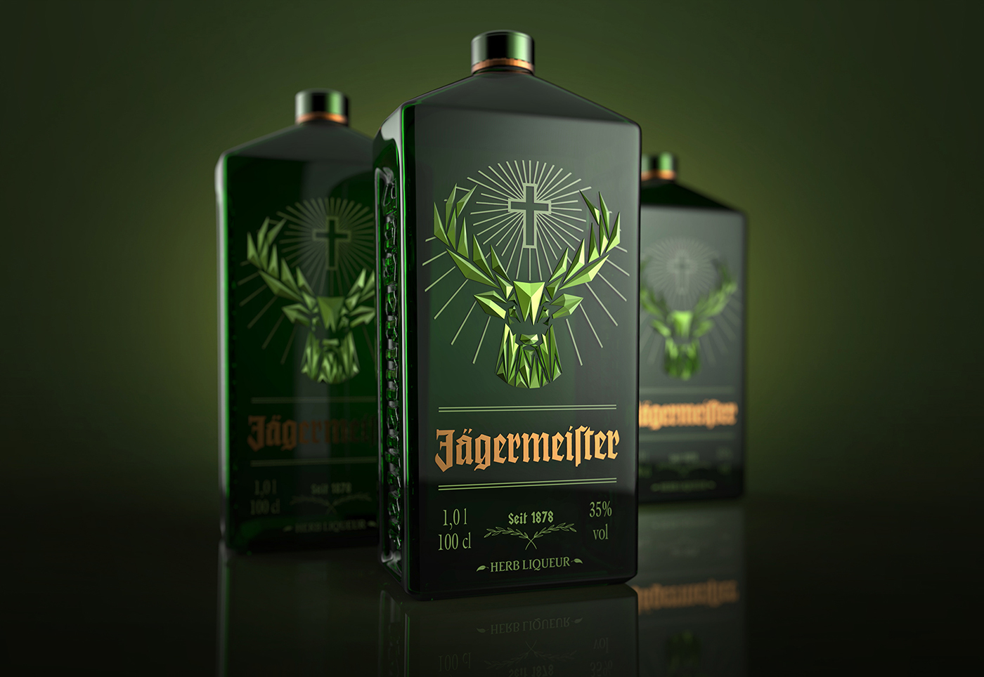 Jagermeister deer lowpoly bottle concept productdesign tomajestic famous drink