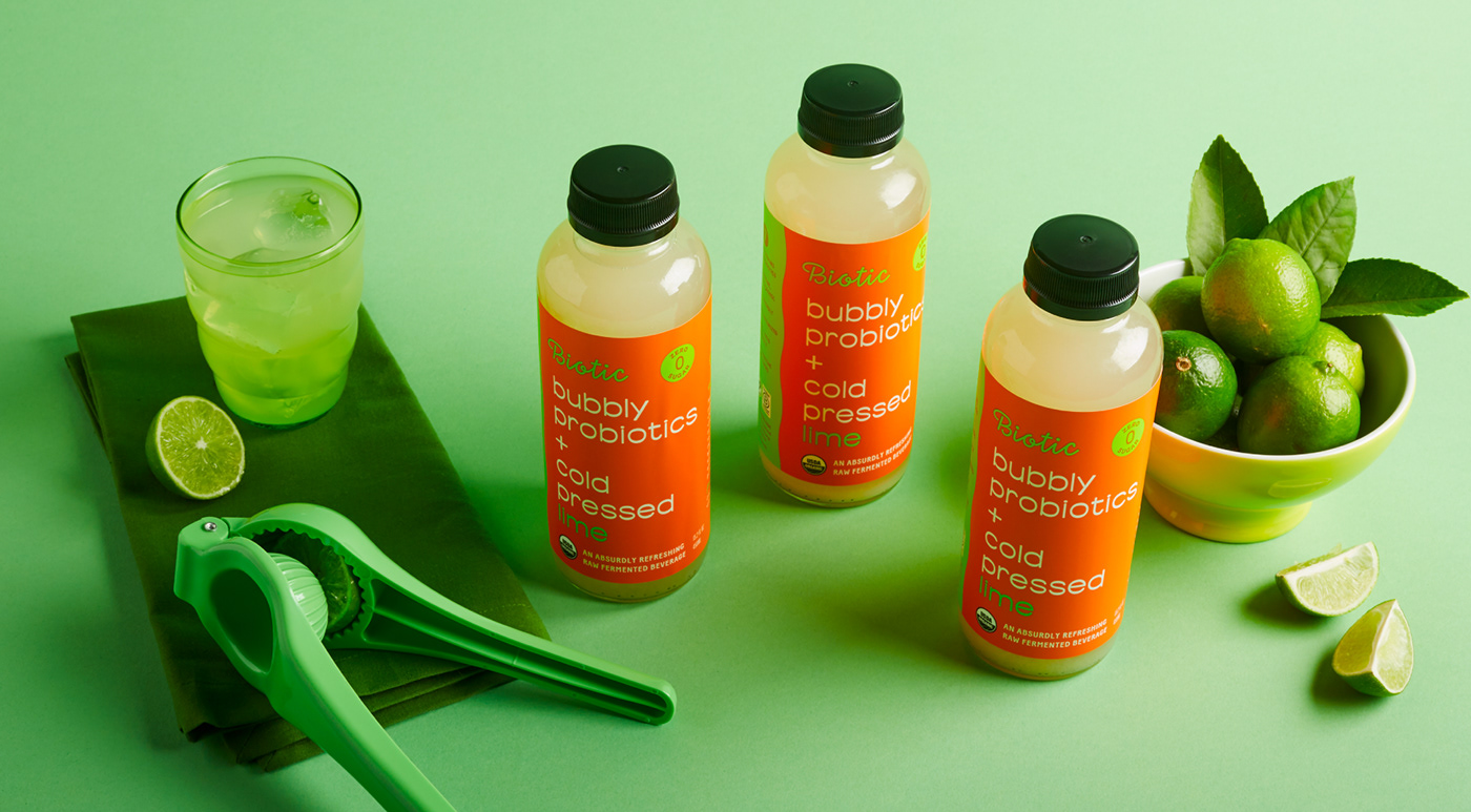 biotic probiotics beverage brand identity Packaging bottle Fruit