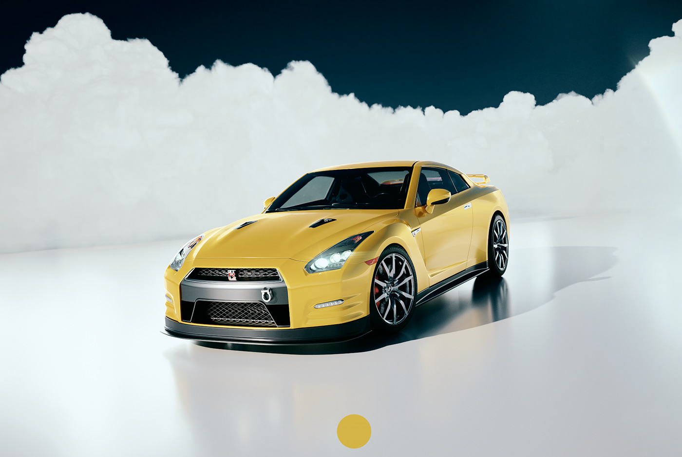 Nissan GT-r Automotive Photography cgi and retouching Cloudscapes Form Over Narrative Taste Of Victory yellow and white resplendent impulse Mission Control