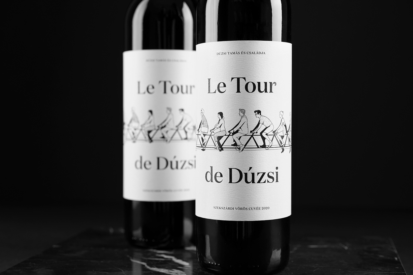 Photo of the illustration and packaging design for a red wine from Dúzsi Tamás Winery