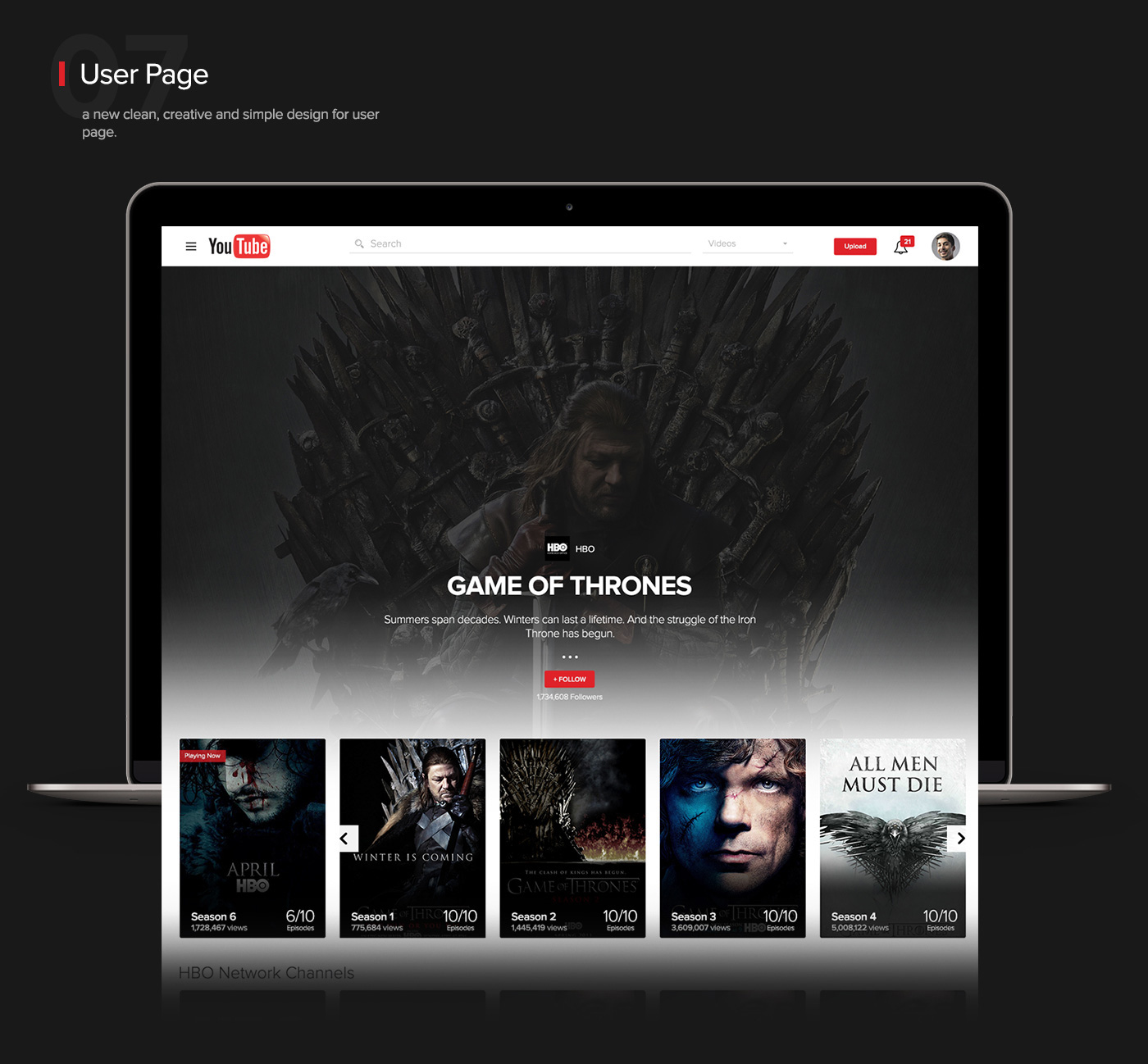 youtube you tube redesign UI ux video movie media Website concept player