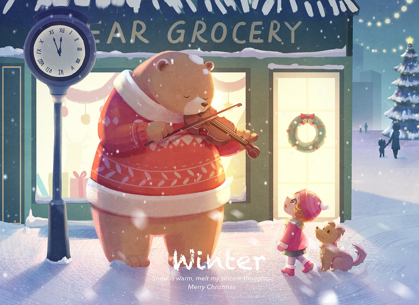 bear children illustration children's book Christmas cute dog ILLUSTRATION  shop snow Violin