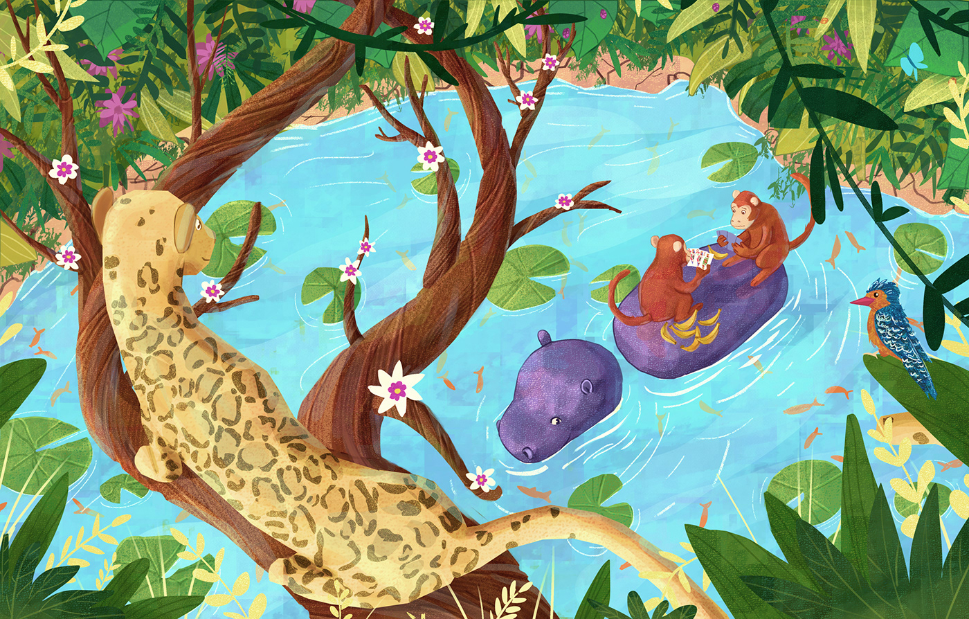 animals Childrensillustration fish hippo jungle Jungles kdsillustration leopard monkey Nature