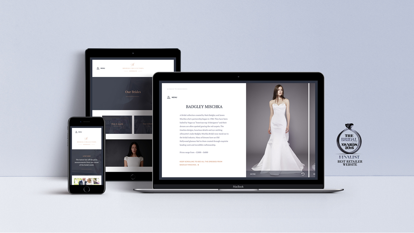 wedding branding WEDDING DRESS Award Winning Webdesign Responsive webdesign Rose Gold feminine branding Wedding industry fashion website