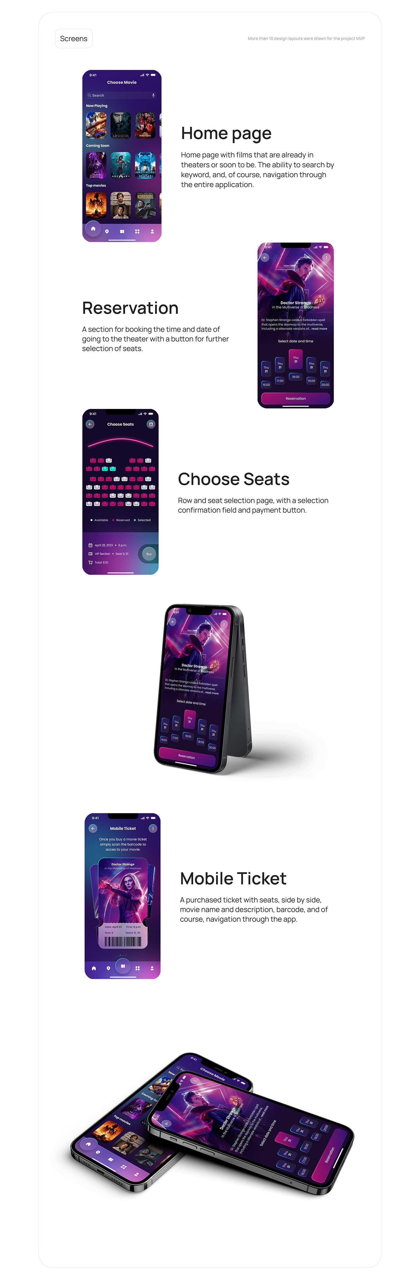 app design application booking app Cinema Mobile app movie ticket UI/UX user interface