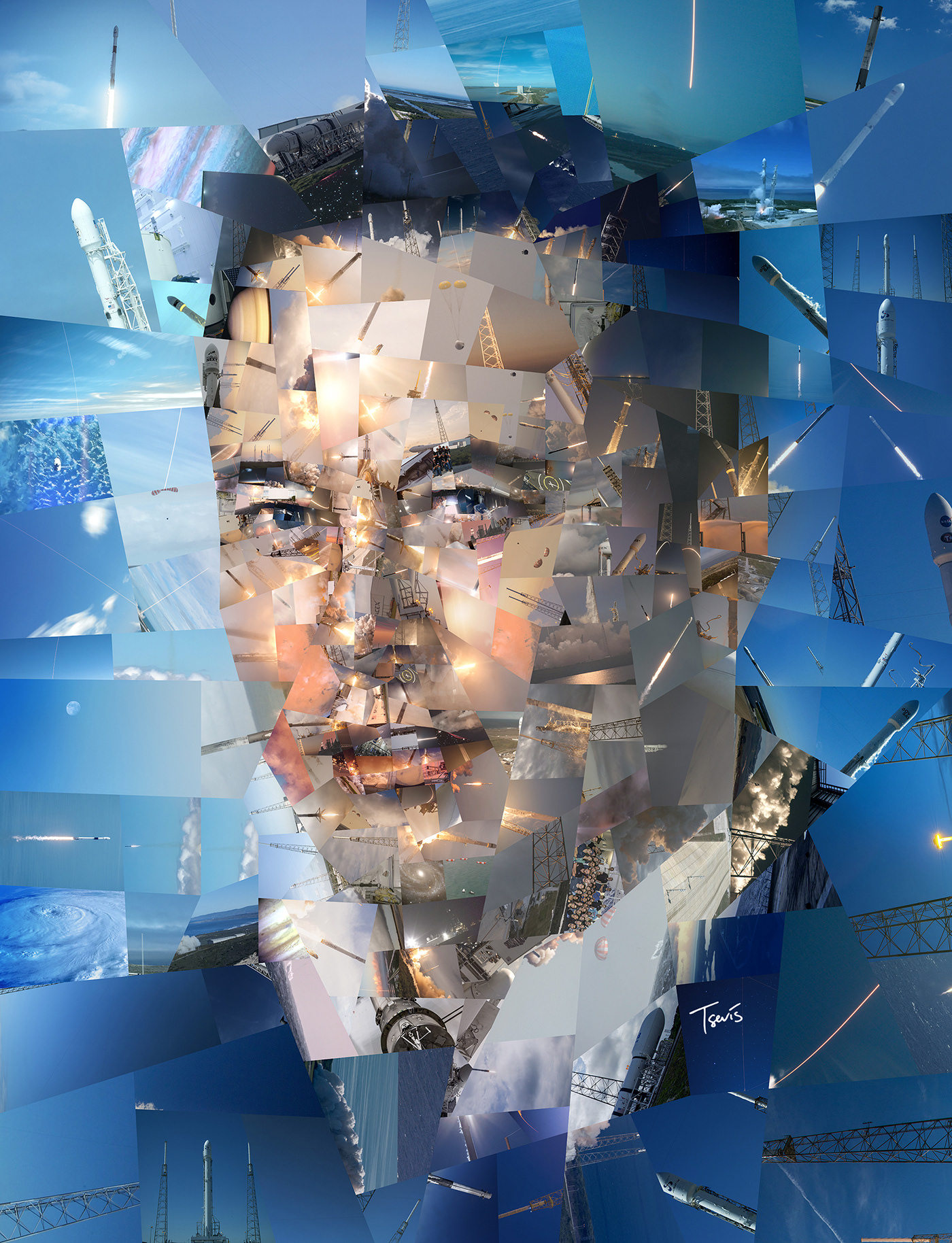 spacex tesla photomosaic photocollage Rocket Science Editorial Illustration animation  video mosaic Space  computer graphics