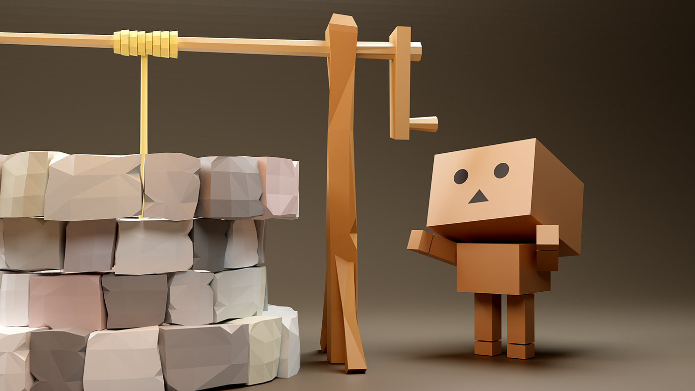 blender Castle CGI Character danbo fantasy Low Poly lowpoly medieval pit